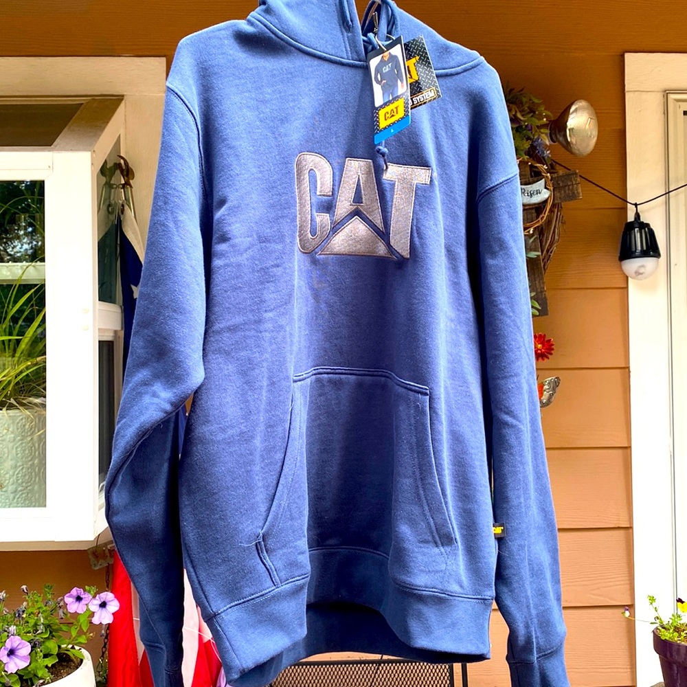 New Caterpillar Blue  and grey Hoodie Sweatshirt pullover pocket XXLarge